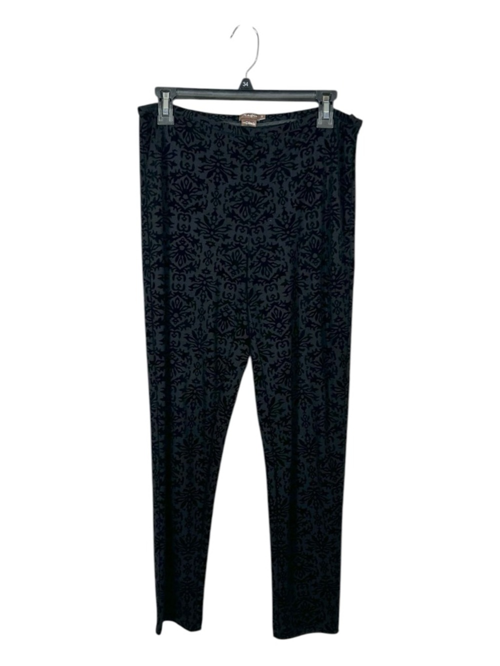 J. McLaughlin Black Velvet Flocked Demask Pattern Legging‎ Pants Size 8